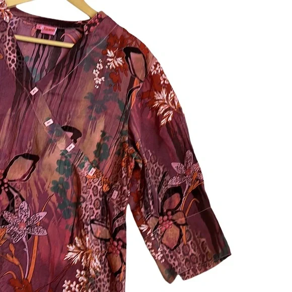 Tianello Silky Rayon Diva Blouse Floral Print Size Small - Picture 3 of 9